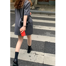 HEYGIRL Black Brother Korean version of loose double-breasted suit skirt womens temperament thin dress 2020 Summer