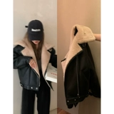 Heygirl Black Brother Boston Evening News Big Lape Mao Mao Splicing Motorcle Service Женский зимний ветровый стек и теплый кожаный курт