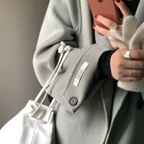 HEYGIRL black brother turn cuff design lapel long wool handmade coat female Korean version woolen coat winter