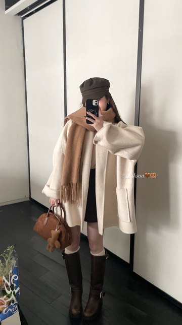 HEYGIRL Black Scarlett Daughter of Gold Lapel Cape Camel Hair Coat Women's Profile Wool Double-sided Wool Jacket