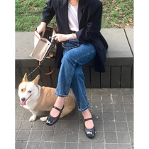 HEYGIRL black brother Korean version of dark blue high waist thin straight jeans female temperament Joker small feet Old father pants autumn