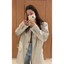 HEYGIRL black brother Korean version of vintage niche loose check suit women senior sense slim suit coat