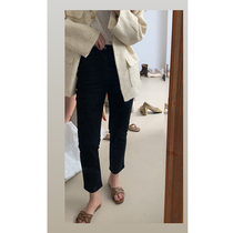 HEYGIRL black brother Korean version of high waist straight slim jeans women 2021 Autumn New slim foot ankle-length pants