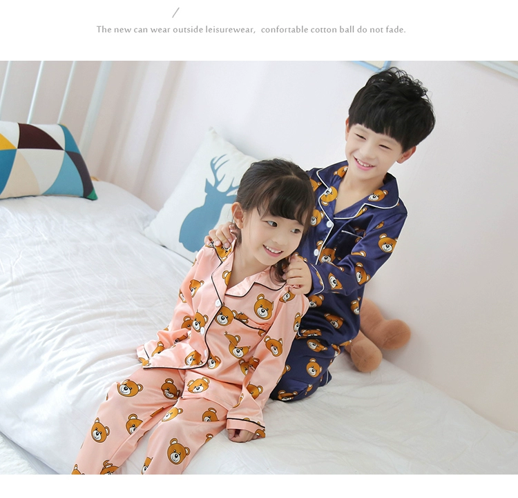 Pyjama cha mẹ-con mùa xuân và mùa thu dài tay lụa băng gia đình ba mẹ và con gái mùa hè nam và nữ trong bộ đồ phục vụ nhà trẻ em lớn - Bộ Pajama