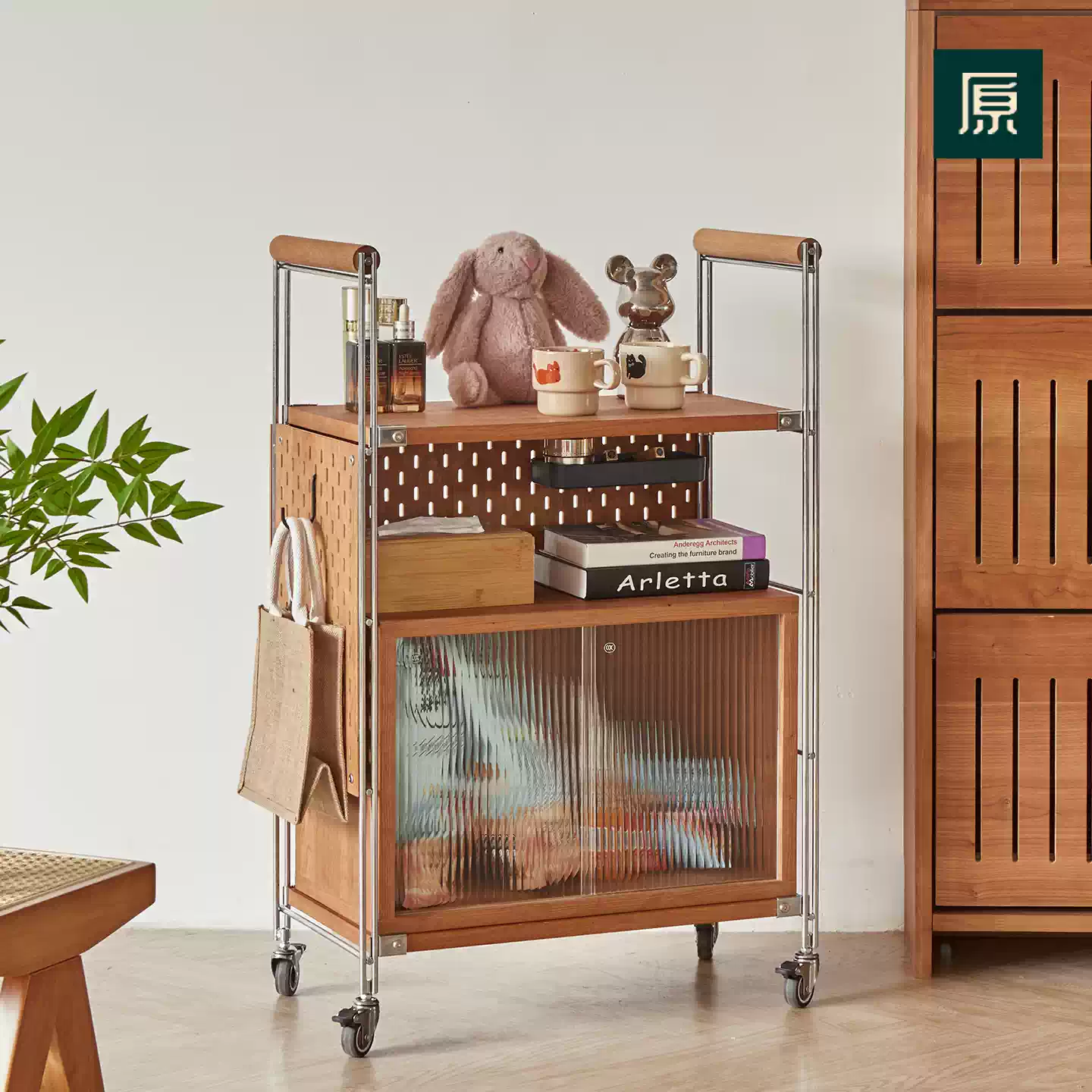 原点无印实木小推车客厅移动茶几沙发边几餐边柜收纳洞洞板置物架-淘宝