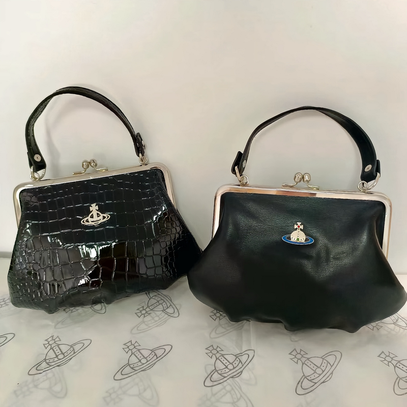 In Stock Vivienne Westwood/Queen Mother Lambskin Dumpling Bag Saturn Silver Buckle Chain Crossbody Bag
