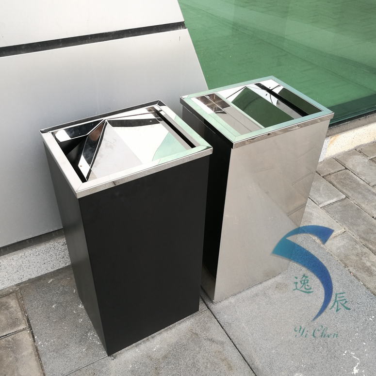 Yichen square office trash can Hotel hotel trash can lobby vertical office stainless steel ash bucket