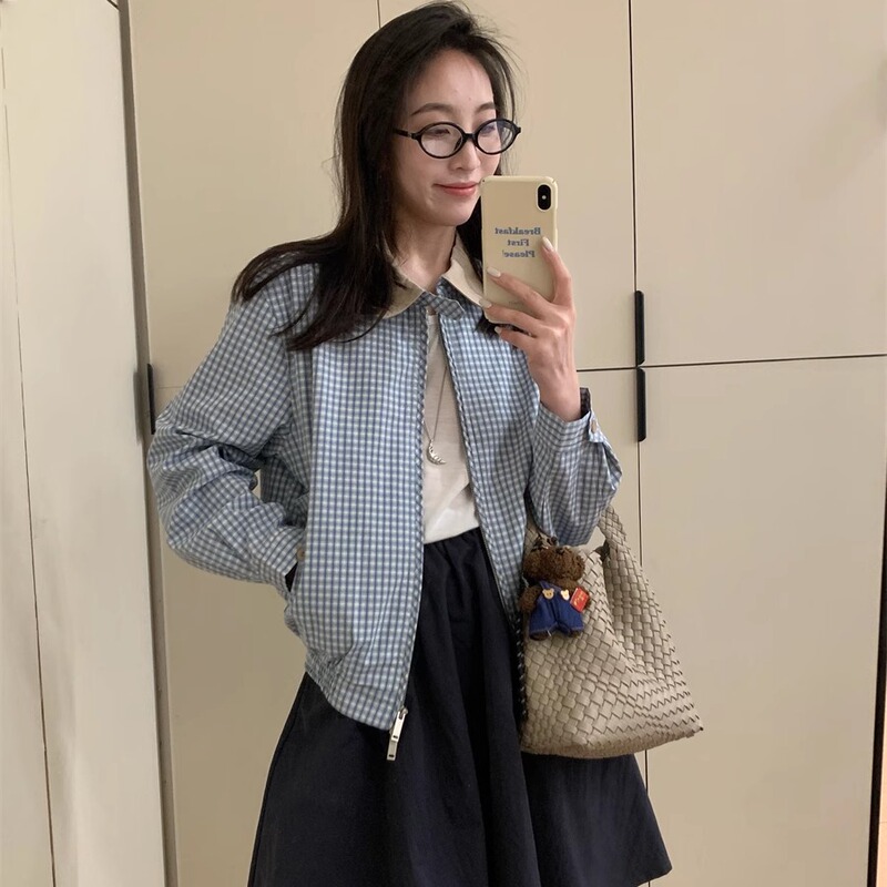 Korean-Style Zip-Up Long-Sleeve Jacket 2026 Spring New Style Elegant Loose Forest Style Color-Blocked Lapel Workwear Coat