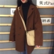 Mùa thu 2018 mới Hàn Quốc retro cổ điển lỏng lẻo áo khoác len dài tay trong phần áo dài nữ mẫu áo khoác lông nữ đẹp