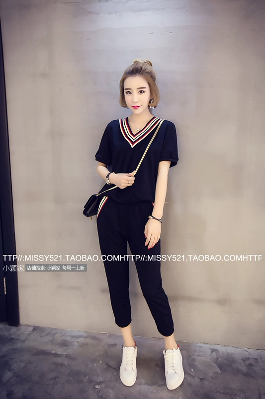 Mùa hè mới của thời trang Hàn Quốc áo thun ngắn tay cổ chữ V top hai mảnh chất béo MM thêm cỡ lớn đồ ngủ mỏng phù hợp với phụ nữ thời trang trung niên u50