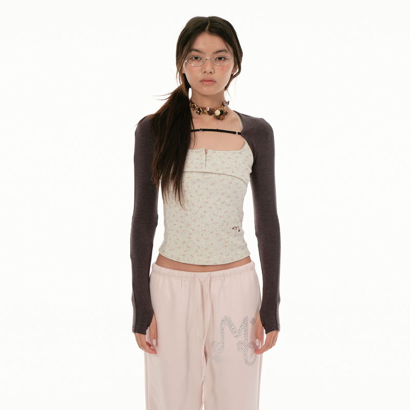 Molacing Retro Floral Suspender Vest Two-Piece Top