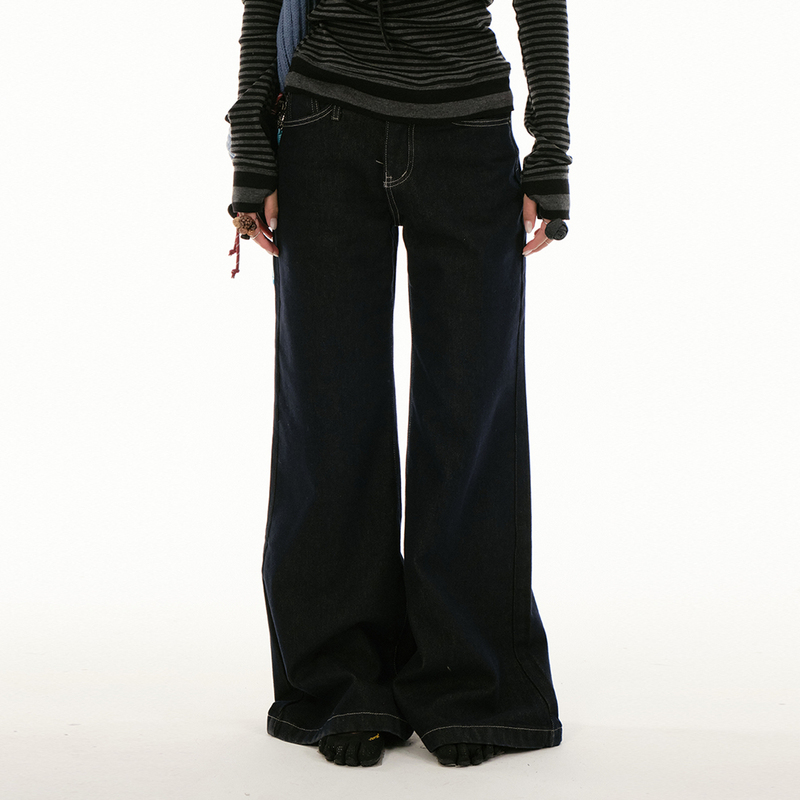 Molacing Original Cowhide Color Retro Millennium Low-Rise Embroidered Classic Flared Jeans