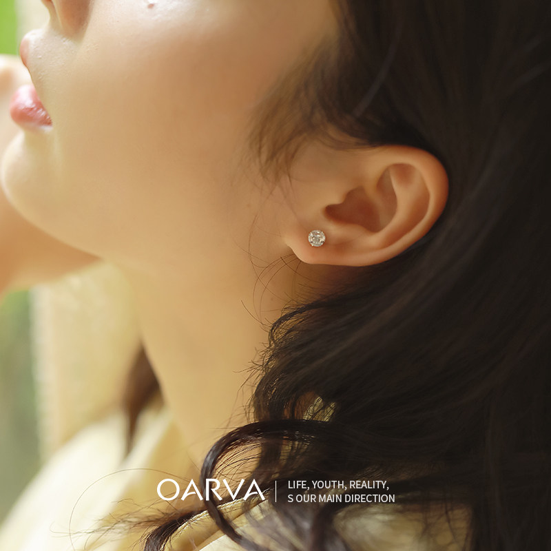 OARVA pure silver quadpaws water drill ultra-shiny ear needle temperament female brief lukewarm wind 100 lap mini 925 silver earbone nail