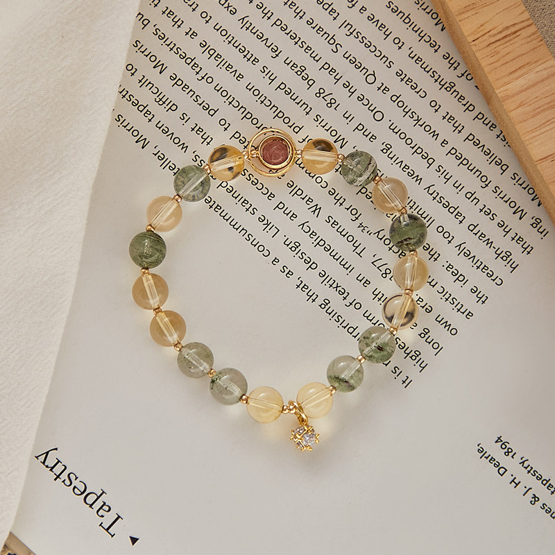 Yellow Crystal Handmade girls Ins small crowddesign Green ghost Poly Basin Natural Strawberry Crystal Bestie Hand Strings Gift