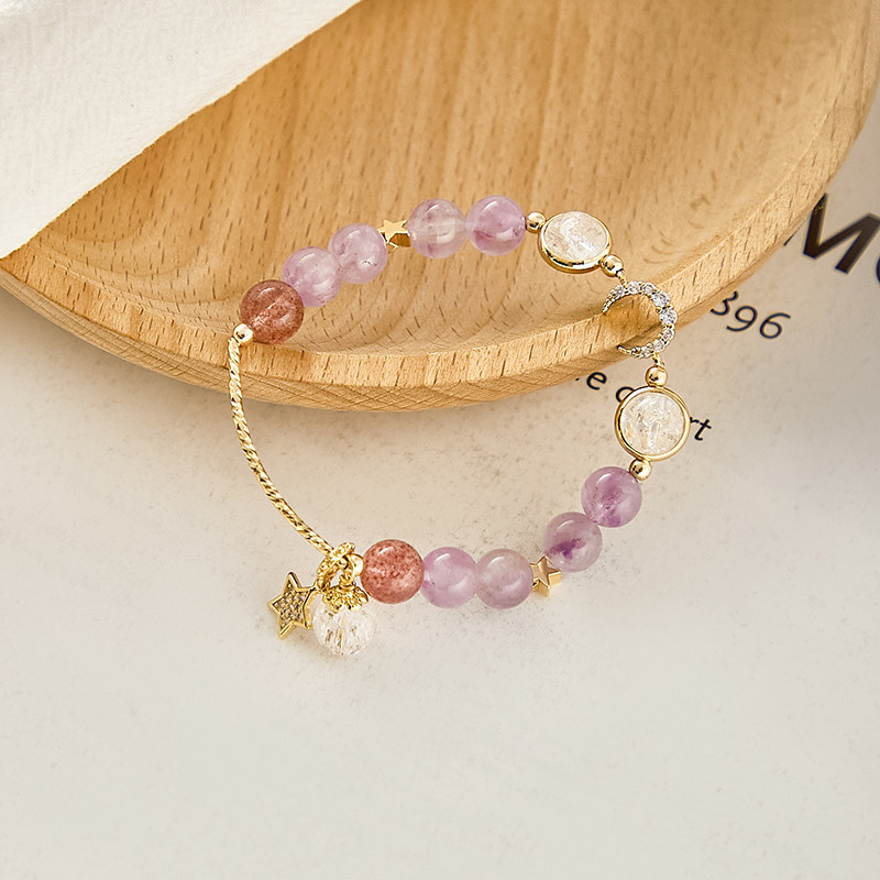 Natural Crystal Handmade Female Strawberry Crystal Purple Jade Beads String Beads Popcorn White Crystal Hand Strings Star Moon Ornaments Gifts
