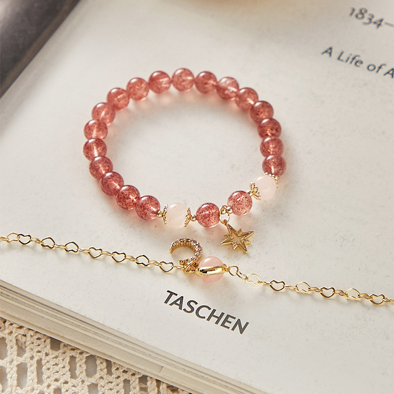 Natural strawberry crystal handmade girls Ins small crowddesign original handmade powder crystal handstring send bestie gift DIY