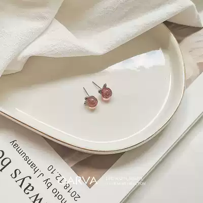 Natural strawberry crystal crystal earrings girls Summer ins niche design sense sterling silver fairy exquisite earrings earrings