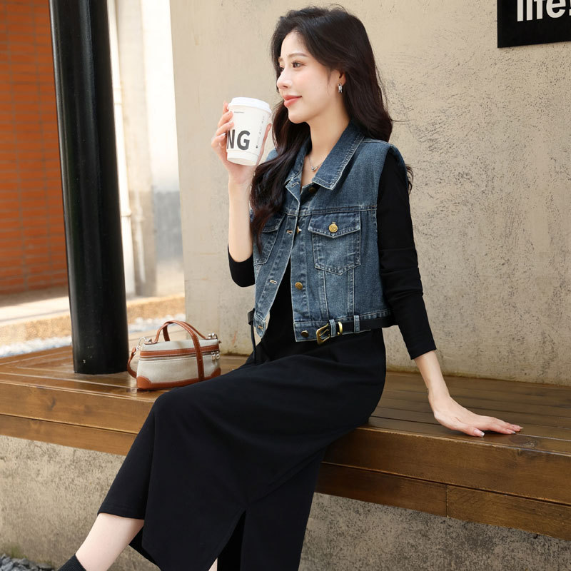 2025 New Spring and Autumn Sleeveless Vest Jacket for Women, Vintage Denim Small Jacket Paired with a Base Skirt and Sleeveless Top