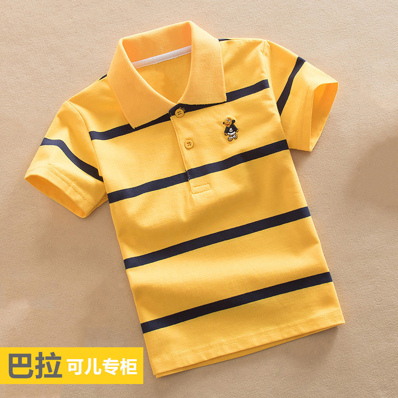 Bara Children's Short Sleeve T-shirt Boy Pure Cotton Strip-Line T-shirt in Big Child Half-sleeved Summer
