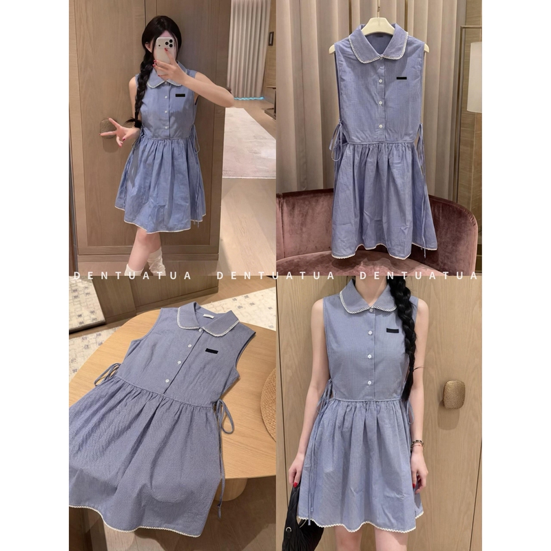 Dentuatua a Dress That Breathes! 26Ss Letter Plaid Embroidered Lace Sleeveless Dress for Women Dentuatua a Dress That Breathes! 26Ss Letter Plaid Embroidered Lace Sleeveless Dress for Women
