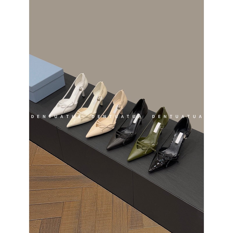 Dentuatua Captures Elegance! 26Ss Pointed-Toe Bowknot Stiletto Heel Buckle Strap Hollow-Out Closed-Toe Sandals for Women Dentuatua Captures Elegance! 26Ss Pointed-Toe Bowknot Stiletto Heel Buckle Strap Hollow-Out Closed-Toe Sandals for Women