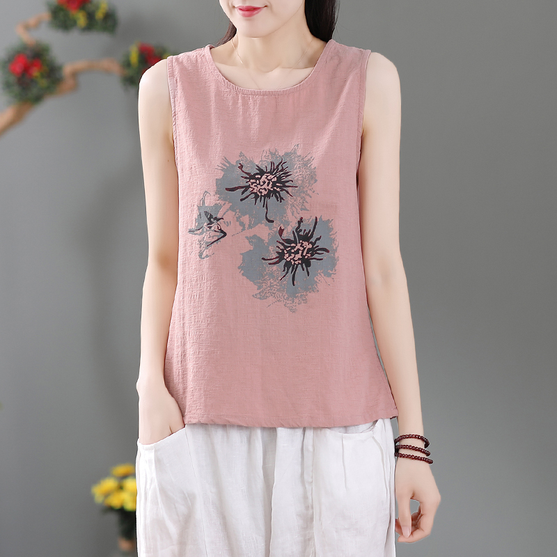 Export Surplus Brand-Name Cotton and Linen Tank Tops for Women, Summer Short Style, Versatile, Loose Fit, Plus Size Outerwear