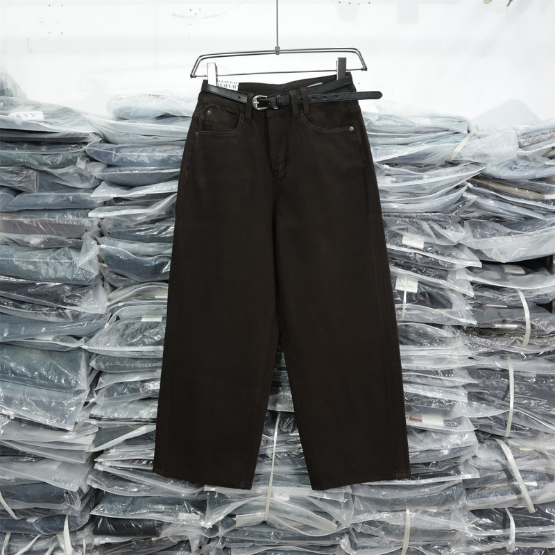 Angelyy18009-8 Autumn High-Waisted Slimming Coffee-Colored Loose Wide-Leg Stretch Denim Straight-Leg Granny Pants Angelyy18009-8 Autumn High-Waisted Slimming Coffee-Colored Loose Wide-Leg Stretch Denim Straight-Leg Granny Pants