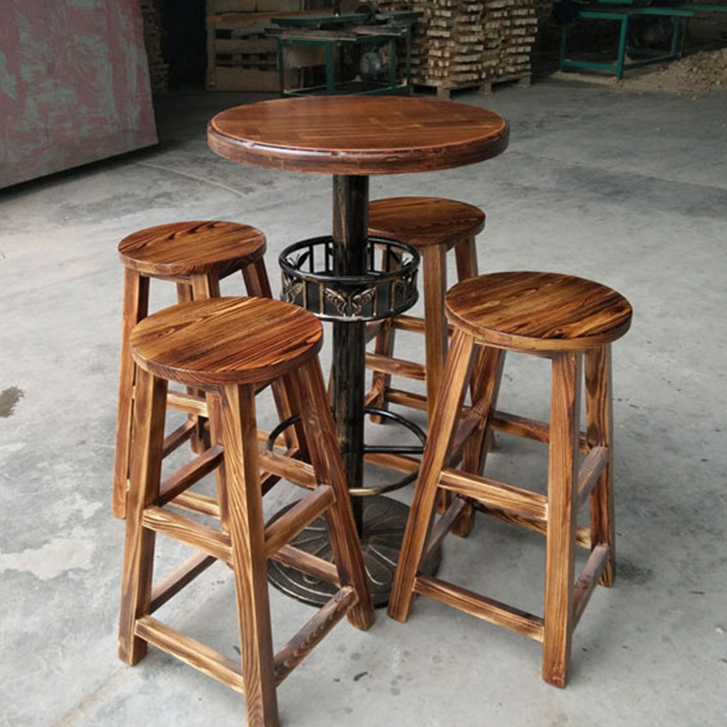 Solid wood high table bar round milk tea shop table and chair combination economy dessert shop water bar combination household
