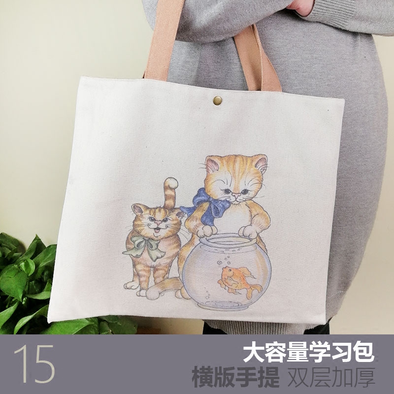 New Korean version of the cartoon book bag A4 art bag primary and secondary school students learning canvas supplementary bag tote bag tutorial bag