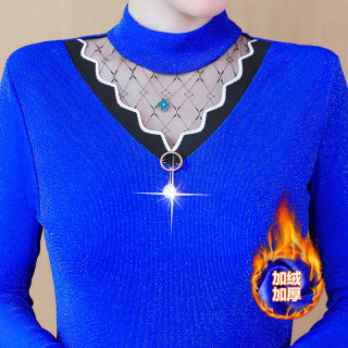 Velvet mesh top lace bottoming shirt long sleeve t-shirt