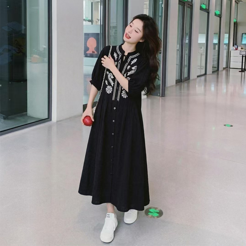 Super Slimming French-Style Plus-Size Dress for Women, Summer, Extra Large Size 100kg for Plus-Size Women, Maternity Belly-Covering A-Line Shirt Long Dress