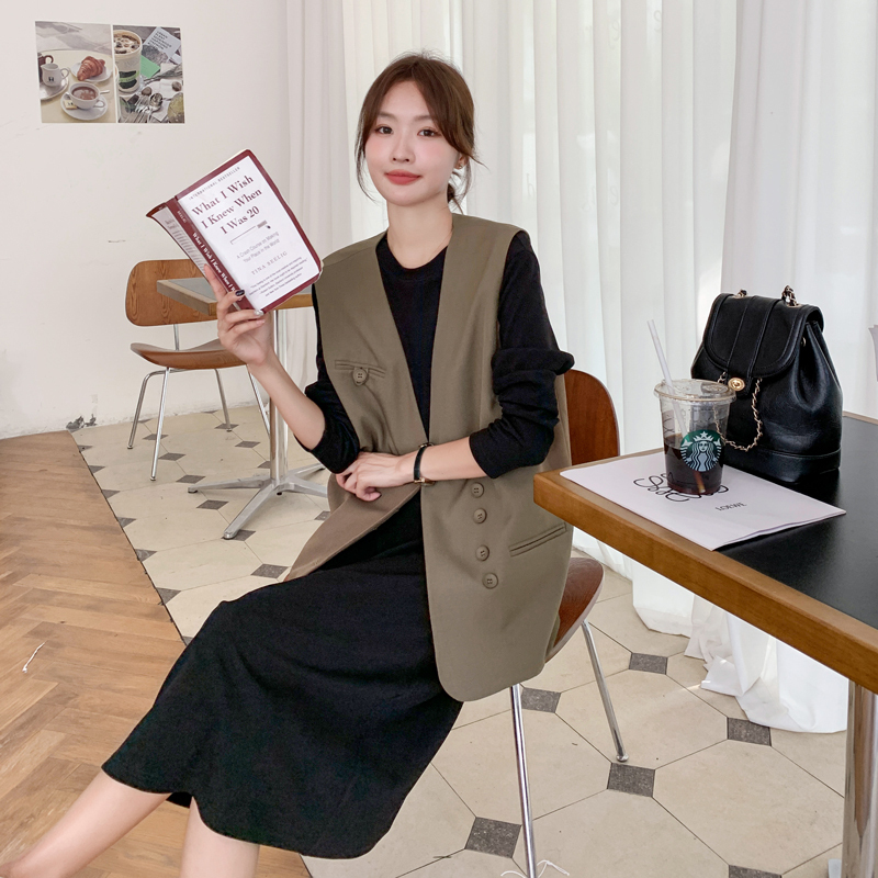 Fashionable Casual Maternity Early Autumn Outfit Set, High-End Stylish and Trendy Belly-Covering Plus-Size Vest Dress Two-Piece Set