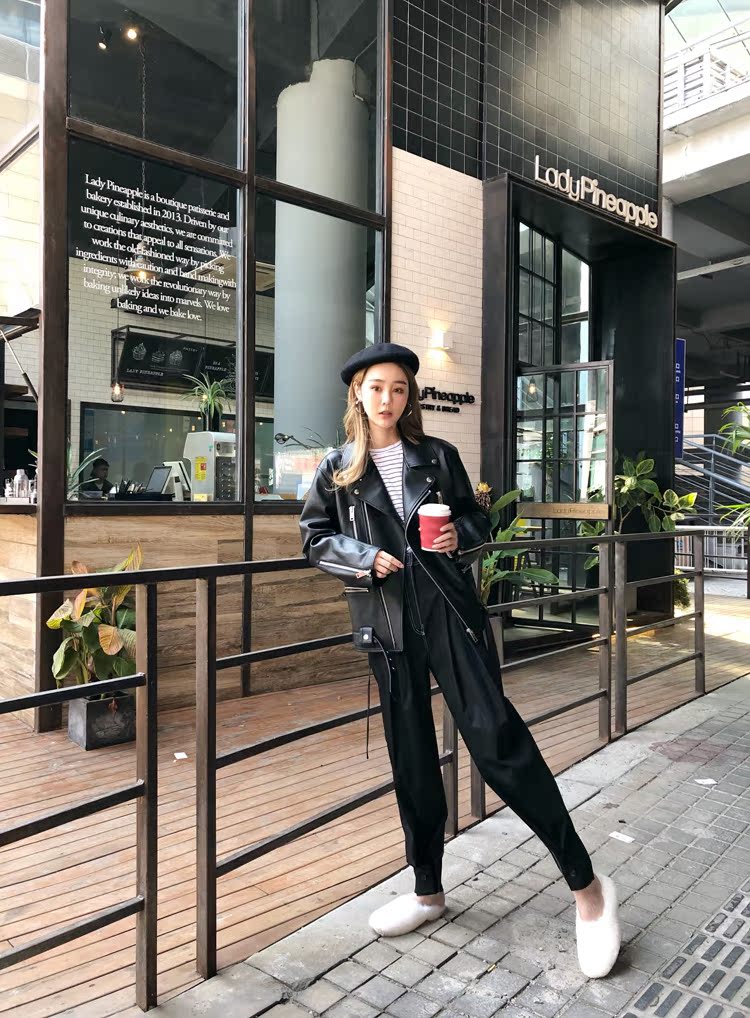 Cang Sangge charmdeer Hàn Quốc nhập khẩu thiết kế da bảo vệ môi trường OVERSIZE hướng dẫn sử dụng da dây rút áo khoác da lộn