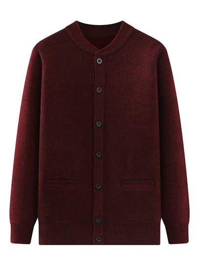 Hengyuanxiang Fleece-Lined Thick Cardigan Men's Knitwear Round Neck Middle-Aged and Elderly Thermal Underwear Dad's Winter Sweater