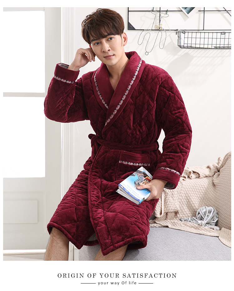 Áo ngủ nam dày mùa đông và đoạn dài flannel quilted nam sang trọng đậu đỏ đồ ngủ gợi cảm áo choàng tắm ấm áp đồ ngủ phi bóng