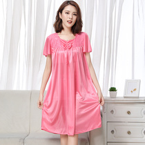 Fat plus size pajamas female fat mm220 kg summer new ice silk nightgown female soil short sleeve loose home clothes