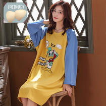 Urban long sleeve chest pad nightgown women autumn thin sexy fat MM modal cotton large size pregnant pajamas