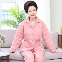 Comfortable cotton pajamas female middle-aged mother winter long sleeve thickened cotton jacket front buckle cotton home clothing wide suit