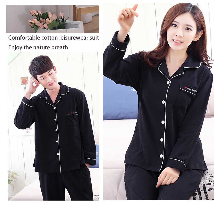 Bộ đồ ngủ đôi màu đen quần dài tay mùa xuân và mùa thu cotton phục vụ nhà nam và nữ quá khổ bộ mã XXXXXL kiểu đồ bộ thun