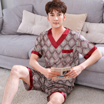 2021 Spring Summer Silk Mens Pajamas Summer Half Sleeve Shorts Japanese Casual Fit Plus Size Set Red