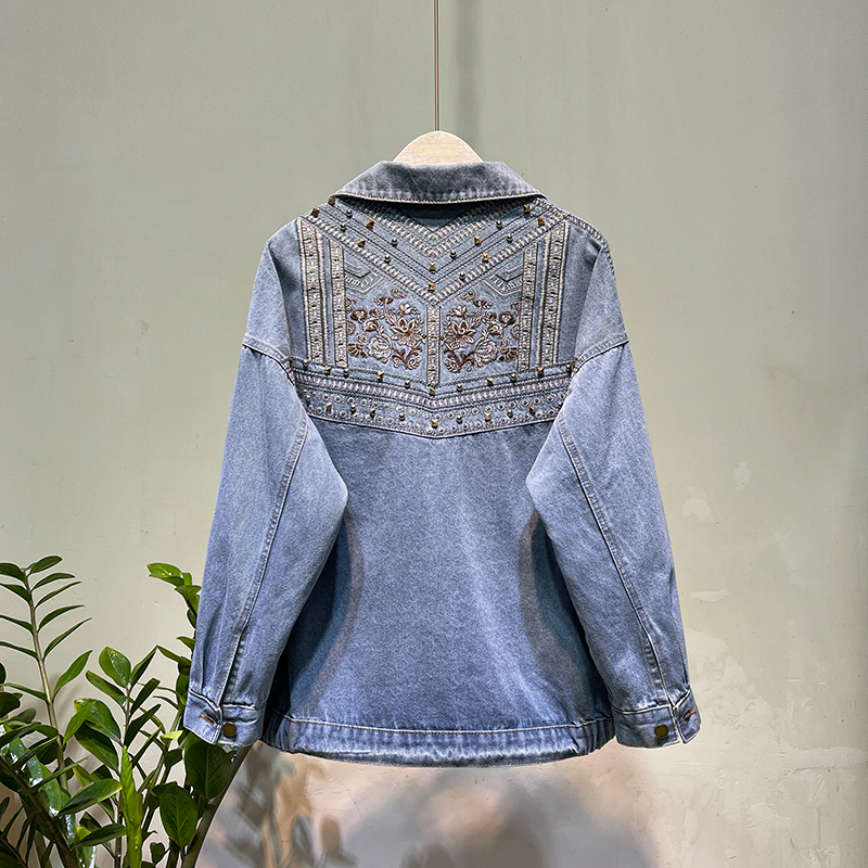 Embroidered Denim Jacket for Women 2026 Beaded Style Autumn Korean Version Loose Ethnic Style Versatile Slimming Jacket