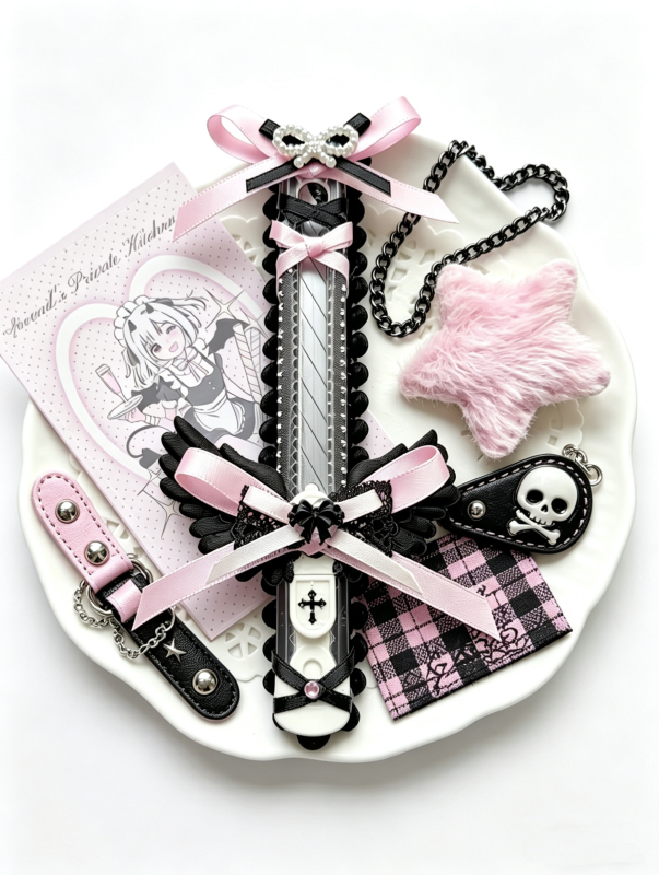 Original Sweet and Cool Gothic Style Lace Bow Handmade Utility Knife High Aesthetic Value ins Box Cutter Subculture
