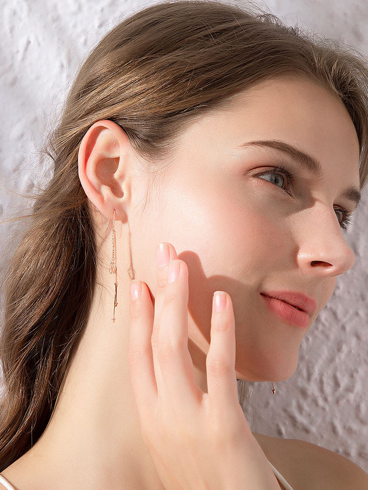 여성용 18K 골드 귀걸이 골드 귀걸이 로즈 골드 이어 와이어 K 골드 귀걸이 골드 이어 후크 별 술 긴 귀걸이