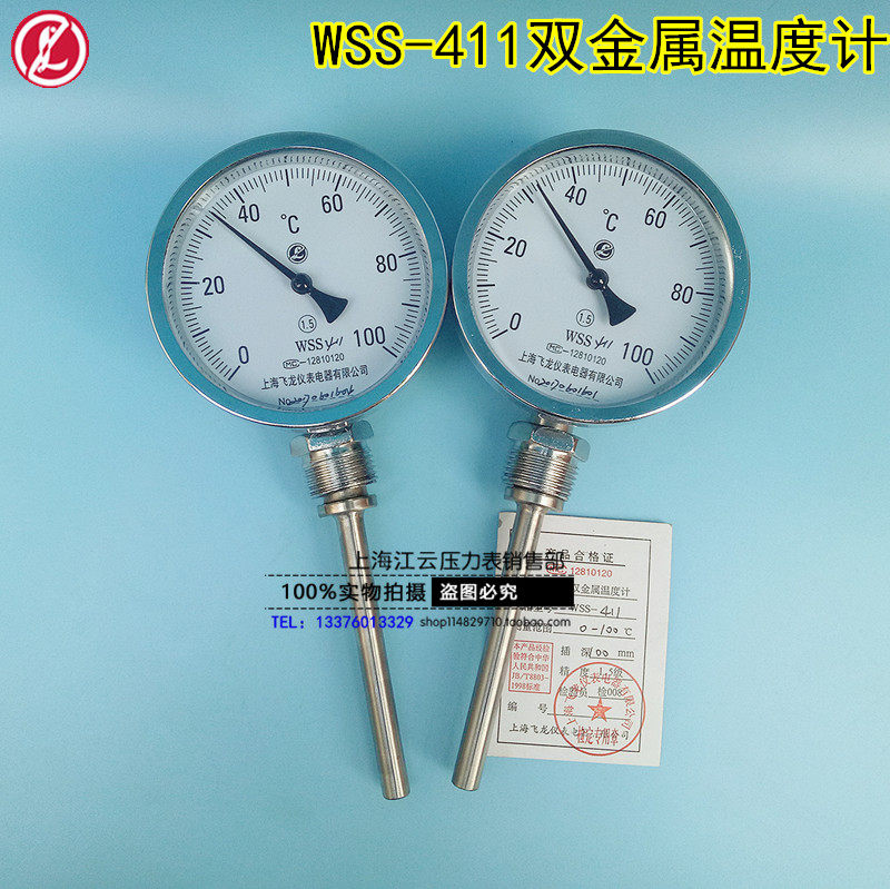 Shanghai Flying Dragon WSS-411 Pointer Bimetal Thermometer Boiler Piping Table Industrial Thermometer Radial
