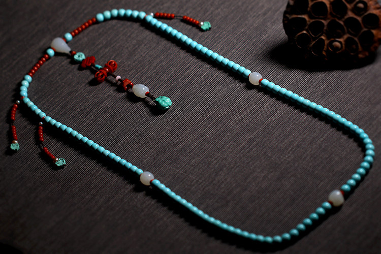 Boutique raw ore Hubei turquoise high porcelain old-fashioned Buddha beads 108 pieces, matched with Sugong carved accessories to wear with court beads