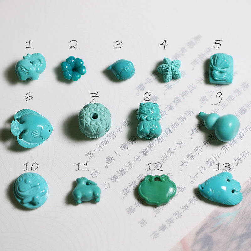 Raw ore natural high porcelain turquoise accessories diy boutique Sugong carving pendant back cloud pendant small droplet with beads