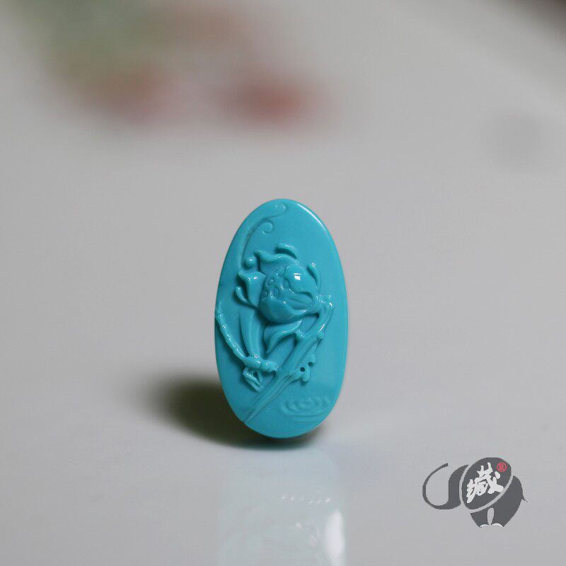 Original ore turquoise lotus pendant pendant Yungai Temple high porcelain blue pure jade chemical material Su Gong Rao Bin hand-carved pieces