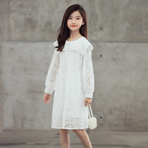 Girls dress spring and autumn 2021 childrens performance dress foreign childrens clothing childrens long sleeve Princess lace skirt