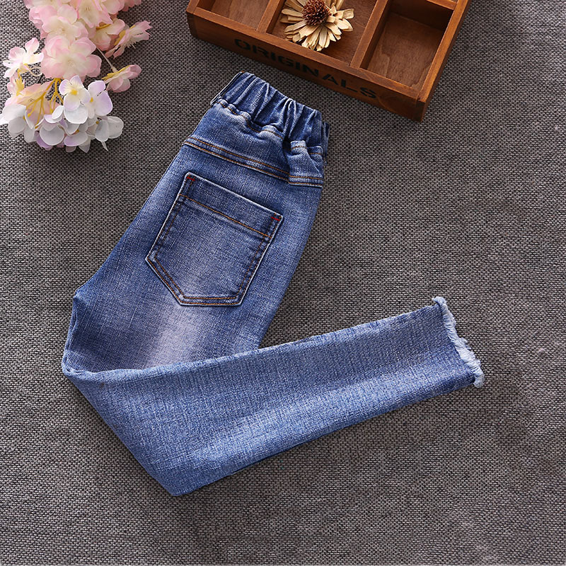 New Girl Spring Autumn Pure Cotton Jeans Children Inside Hitch Pants Big Child Breaking pants Body Pants Pant Pant Pant Tide