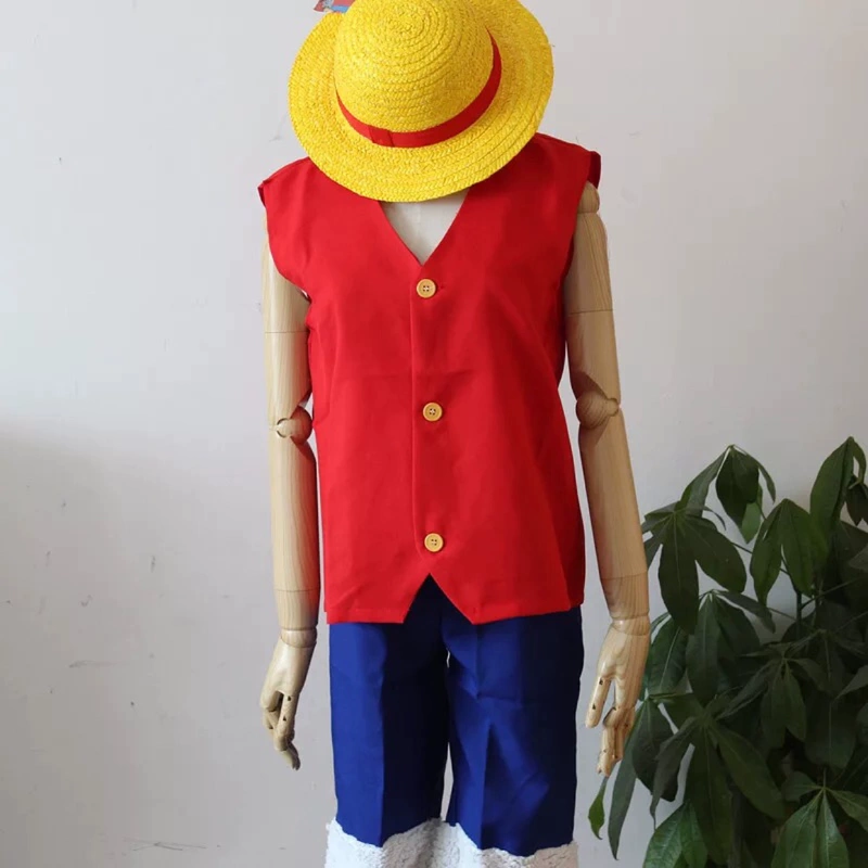 One Piece Luffy COS phù hợp với Luffy cùng mũ rơm thế hệ thứ nhất và thứ hai quần áo anime trang phục hóa trang Vua Hải Tặc nam